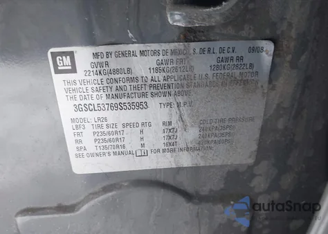 2009 Saturn Vue V6 Xr z USA, uszkodzony, nr VIN 3GSCL53769S535953